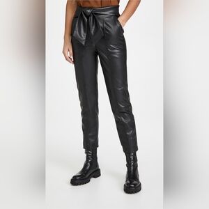 JONATHAN SIMKHAI Tessa Black‎ Vegan Leather Tie Waist Cropped Pant Size 4 Moto